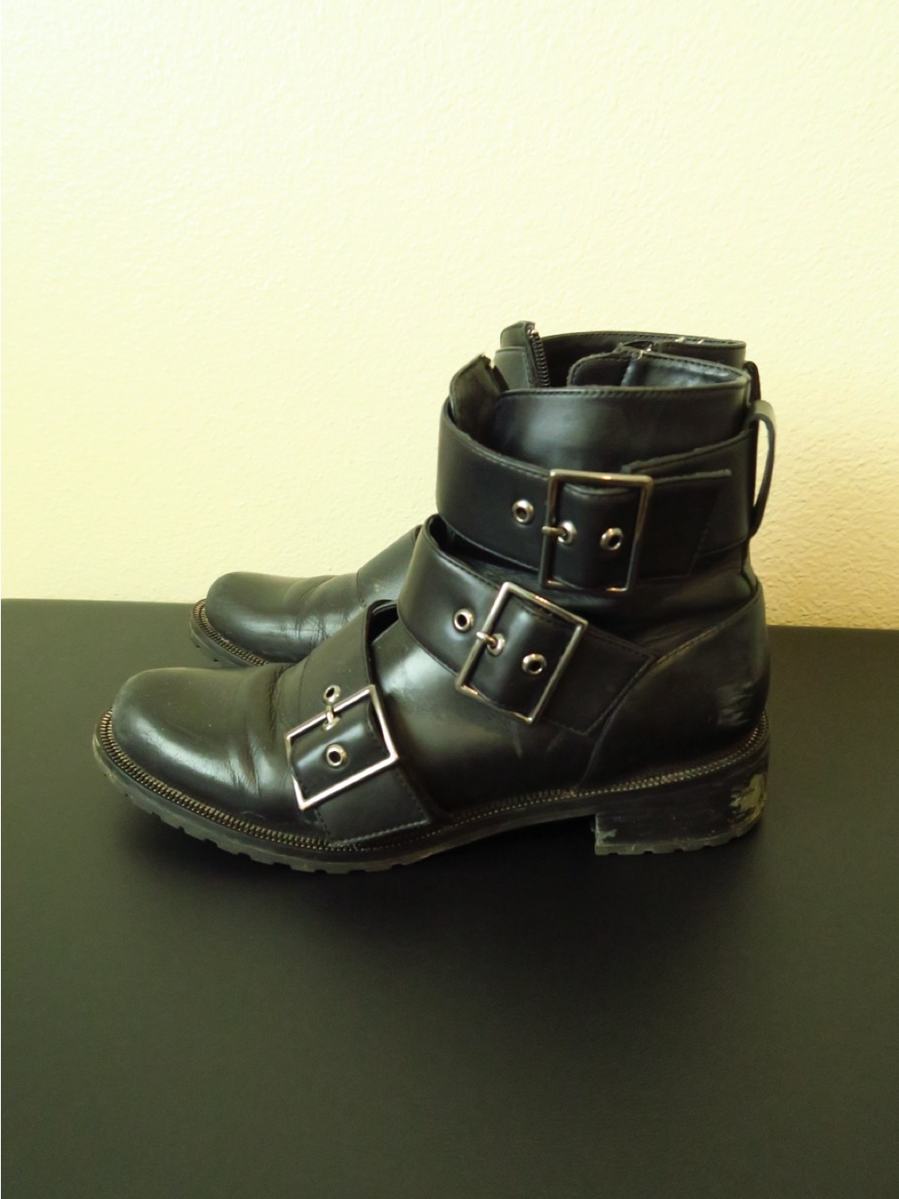 Blondo Black Triple-Buckle Leather Ankle Boots